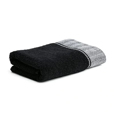 Image de MÖVE Brooklyn Serviette de Toilette uni avec une large bordure à chevrons 50 x 100 cm, Fabriqué en Allemagne, 85 % coton / 10 viscose pulpe bambou 5 lin, Black (Noir)
