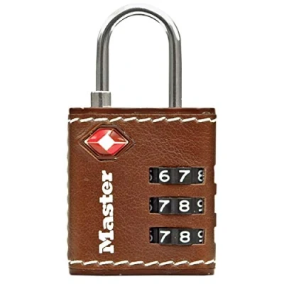 Image de Master Lock Cadenas pour bagage, valise, avec combinaison à code, finition similicuir, agréé par les douanes américaines