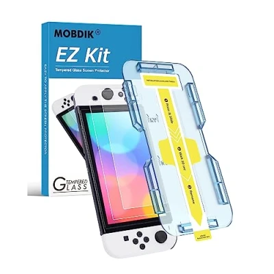 Image de MOBDIK Protection D&#039;écran pour Nintendo Switch OLED 2021 Verre Trempé, EZ Kit, Alignement automatique 2 Pièces
