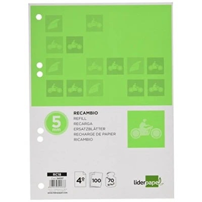 Image de Liderpapel Ramette de 100 feuilles papier quadrillé Marge 6 trous Format A4 70 g/m²