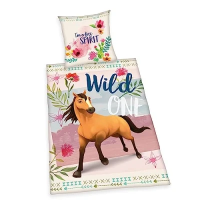 Image de Herding Parure de lit Spirit, taie d&#039;oreiller 80 x cm avec Boutons et Motif réversible, Housse Couette 135 200 cm, Fermeture à Boutons, 100% linon Coton