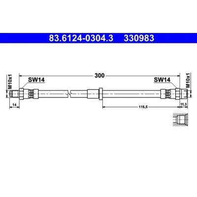 Image de ATE 83.6124 0304.3 Flexible De Frein 300 M10x1 VOLVO: S60 I, V70 2
