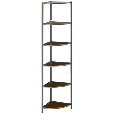 Image de HOMCOM Étagère d&#039;angle à 5 Niveaux Style Industriel Bibliothèque Cadre métallique 34 x 166 cm Brun et Noir