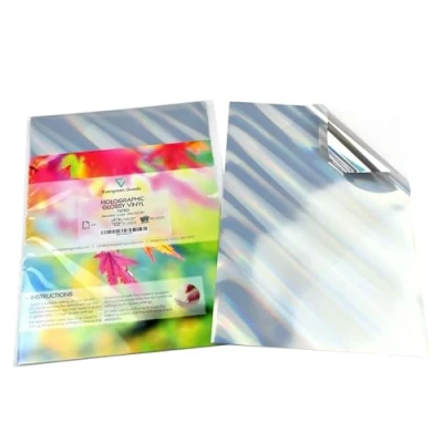 Image de Evergreen Goods Lot de 10 autocollants en vinyle argenté holographique, motif incliné, impression jet d&#039;encre et laser Format A4