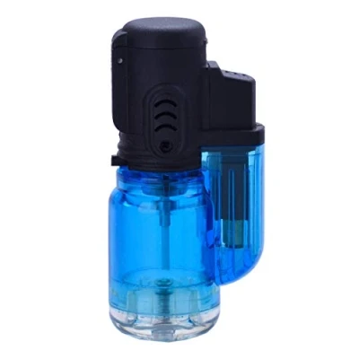 Image de Prof Fliptop Power Transparent Etain Bleu Briquet à gaz Jetflame Haute Capacité Rechargeable Coupe Vent Réglable Divers Couleurs (Bleu)