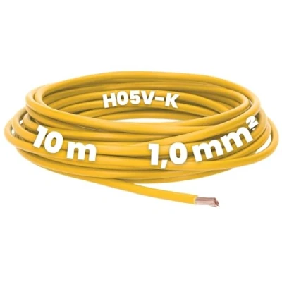 Image de Kalitec Câble de Câblage H05V K 1 mm² jaune 10 m Flexible En PVC Toron à fil fin unique monofil