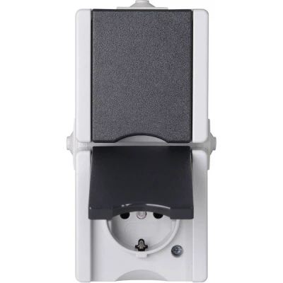 Image de Kopp 947556008 Gamme dinterrupteurs pour pièce humide complet Prise 2P+T avec clapet proAQA gris