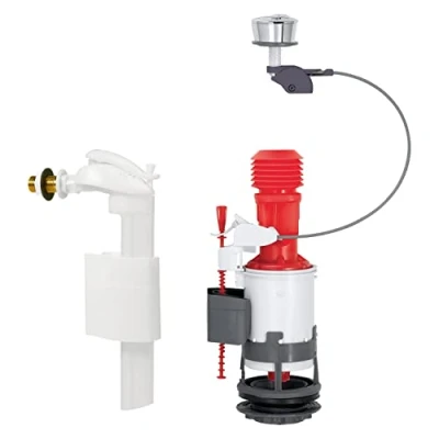 Image de Wirquin 10724038 chasse d&#039;eau wc complète mécanisme double MW2 &amp; robinet flotteur à alimentation latérale F90, gris et rouge