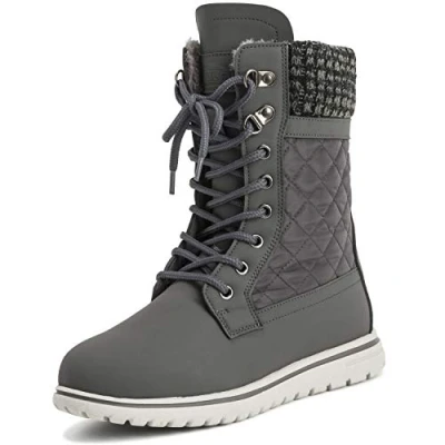 Image de Polar Boot Femmes Matelassé Court Neige Hiver Fausse Fourrure Chaud Durable Imperméable Bottes GRE37 AYC0526 Gris Nylon Cardy Taille 37 EU/4 UK