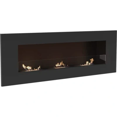 Image de KRATKI Delta 3 Cheminée d&#039;Intérieur Bio Ethanol pour Installation Murale ou Encastrée l Récipient 0.6 l, Certifié TÜV Acier, Vitrage, 40 x 120 cm, Noir