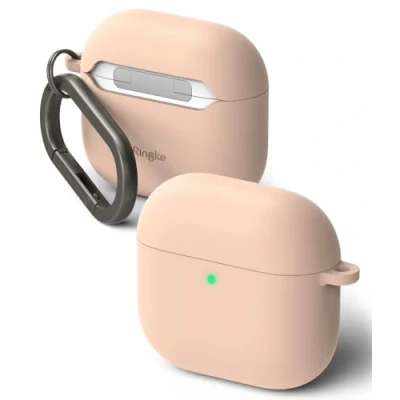 Image de Ringke Coque Silicone pour AirPods 4 [Silicone Case] Douce Coloré À la Mode Bumper Ultra Mince Fine Souple Légère Étui Accessoires Pink Sand