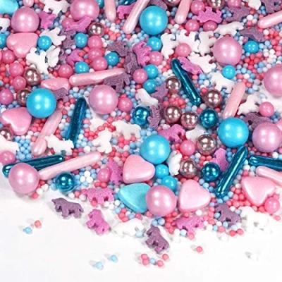 Image de mySprinkles Boule de sucre multicolore 90 g Licorne rose et bleu clair Idéal comme Décoration gâteau biscuits pour Noël, anniversaire d&#039;enfant gâteaux, cupcakes