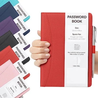 Image de Carnet de mots passe alphabétique avec onglets A Z couverture rigide pour site Web Internet, adresses, contacts, organiseur stylo (rouge)