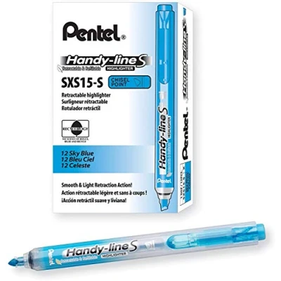 Image de Pentel SXS15 Handy Line S Surligneur rétractable et rechargeable, pointe qui ne sèche pas Bleu Lot de 12