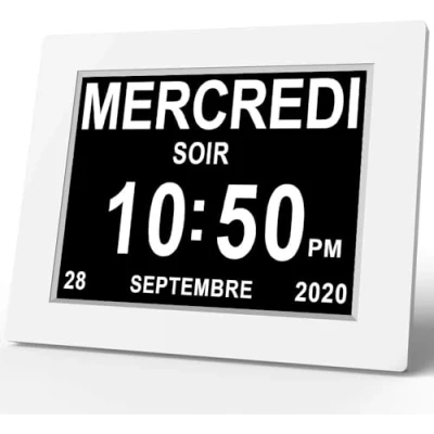 Image de XAYKEN 8&quot; Pouce LCD Horloge Numérique Calendrier avec Date Jour et Heure Non Abrégée Auto Dimming 8 Langues HD Display Rappel pour Alzheimer Les Personnes âgées Enfants