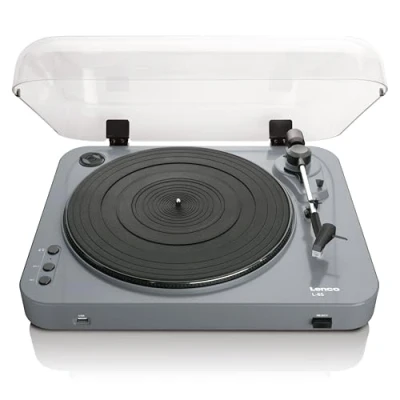 Image de Lenco L 85 Platine Vinyle avec encodeur USB Direct préamplificateur Entrée MMC Track Splitting Commande à Courroie Semi Automatique Capot Amovible gris