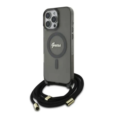Image de Étui Guess pour iPhone 16 Pro 6.3 noir étui rigide Crossbody Cord Script MagSafe Neuf