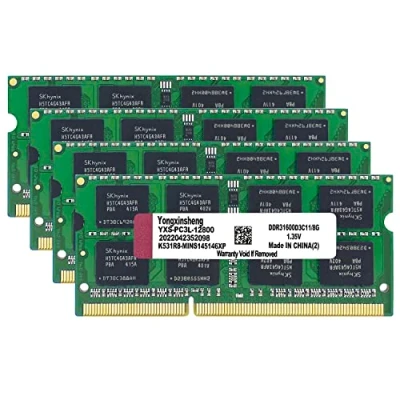 Image de Ram DDR3 /DDR3L 32go (4x8go) 1600MHz PC3L 12800 / PC3 Sodimm CL11 Non ECC Unbuffered 1.35V 1.5V 2Rx8 Double Rang 204 Pin Mémoire Barette Kit pour Ordinateur Portable (Vert)
