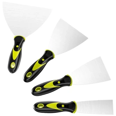 Image de Mesybveo 4 Pièces Couteau à Enduire, Spatule peinture en Acier Inoxydable, Couteaux Spackle avec Manche Plastique, Enduit Trou de Suspension, pour Masticage, Enlever Papier Peint