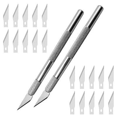 Image de Yoezuo 2Pcs Ensemble Scalpel, Precision Cutter Scalpel avec 20 lames, Couteau pour Loisirs Créatifs, de précisioncouteau artisanal l&#039;artisanat Découpe Travail d&#039;art Bricolage Sculpture