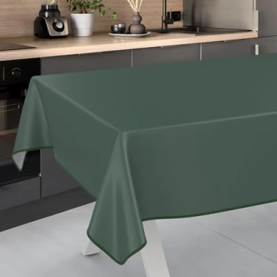 Image de ANRO Nappe en Toile cirée Lavable, pour Table de Jardin, l&#039;extérieur et l&#039;intérieur, avec Ourlet, Vert Sapin 220 x 140 cm