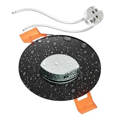 Image de ledscom.de Cadre de plafond pour salle bain ERID, pièce humide, bain, IP44, rond, noir mat, douille GU5.3 incluse