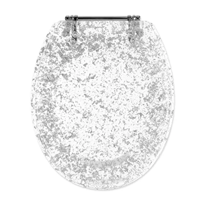 Image de Navaris Abattant WC Standard Lunette de Toilettes Universelle 42 x 36 4,5 cm en résine Design Gris à Paillettes Siège Cuvette Toilette