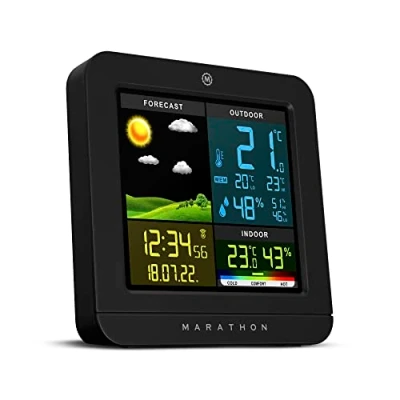 Image de Marathon Berlin Station Météo Couleur Intérieure Sans fil Avec Capteur Extérieur Prévisions Température Et Taux D’humidité Int Ext Affichage Des Min Max De La Journée Heure Radio Piloté