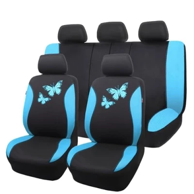 Image de Flying Banner Housse de siège Auto en Maille Respirante, Motif Papillon coloré, Compatible avec Les airbags (Ensemble Complet, Bleu Menthe)