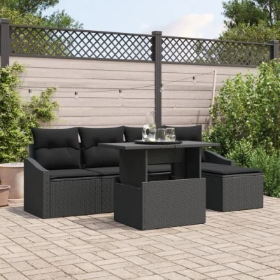Image de VidaXL Ensemble de canapé jardin 6 pièces avec coussins en poly rotin noir 3357726
