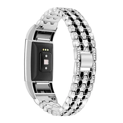 Image de GIMart bracelet bling compatible avec Fitbit Charge 2, en acier inoxydable et strass de remplacement pour 2 HR Fitness Tracker