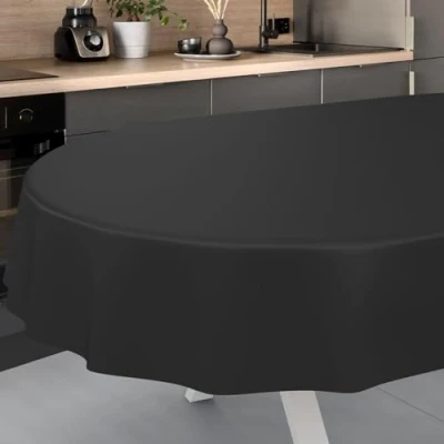 Image de ANRO Nappe en Toile cirée, Lavable, pour Table de Jardin, extérieur, intérieur, Ovale, Bord coupé, Noire, 160 x 140 cm