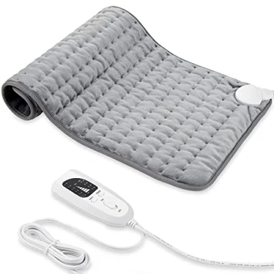 Image de Coussin Chauffant, Chauffant éLectrique Avec ArrêT Automatique et à 6 Niveaux de TempéRature Lavable en Machine. (43x84cm, Gris argent.)