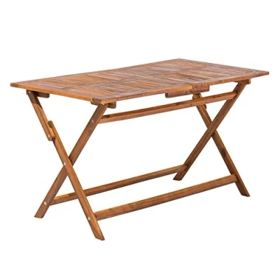 Image de Table de jardin pliante en bois 140 x 75 cm CENTO BELIANI Jaune 4 personnes Rectangulaire Naturel
