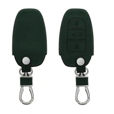 Image de kwmobile Accessoire Clef de Voiture Compatible avec Peugeot Citroen Smartkey (Keyless Go Uniquement) 3 Bouton Coque Clé en Nubuck Vert foncé