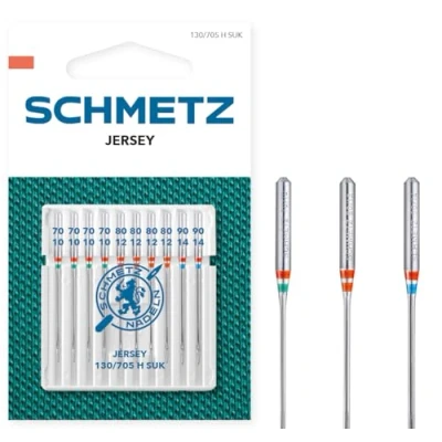 Image de SCHMETZ Aiguilles pour machines à coudre 10 Jersey 130/705 H SUK Grosseur d&#039;aiguille 4x 70/10, 80/12 et 2x 90/14 convient le jersey, les tricots la bonneterie