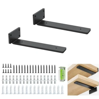 Image de Equerre etagere murale, 2 pièces de support d&#039;étagère industriel robuste 20 cm/8 pouces, supports en L métal noir pour d&#039;étagères bricolage(1/5 pouce d&#039;épaisseur, noir)