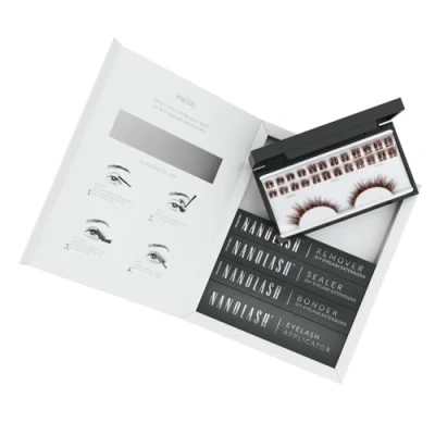Image de Starter kit pour extensions de cils en grappe à appliquer soi même la maison Nanolash 36 grappes + bonder sealer remover applicateur (Brun, HEARTBREAKER)