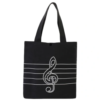 Image de KingPoint Musique haute Remarque Clef de Sol Motif toile Sac à main shopper Sacs provisions enfants étudiants réutilisable transport livres Snacks Nourriture dîner Lunch Box noir