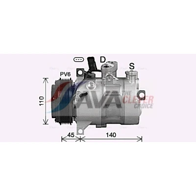 Image de AVA COOLING SYSTEMS MSAK747 compresseur De Climatisation PXC14 12V PAG 46 R134a avec huile PAG, embrayage magnétique, sans diode