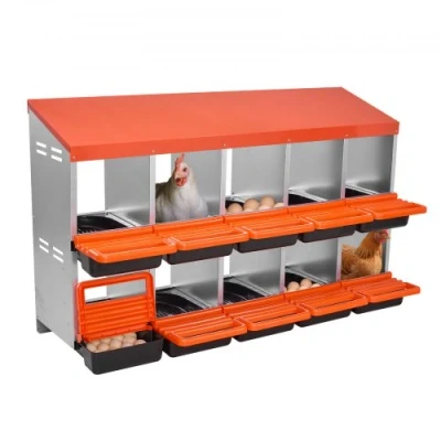 Image de VEVOR Pondoir à Poules, 10 Compartiments, Nichoirs Inclinés en Métal, 1320x525x790 mm, Stable et Résistant la Corrosion, avec Trous Inférieurs, Plate forme de Repos, pour Différentes Races Poules