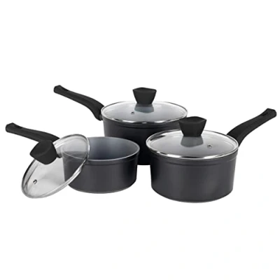 Image de Russell Hobbs RH01706EU Pearlised Lot de 3 Casseroles avec Couvercles en Verre Trempé, 16/18/20 cm, Ensemble Casserole Antiadhésif, Compatible Plaques à Induction, Passe au Lave Vaisselle