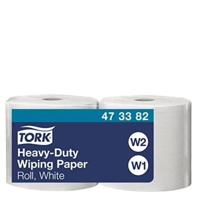 Image de Tork 473382 Papier d&#039;essuyage extra résistant Premium, compatible avec les systèmes W1 et W2 / un pli 117,3m x 25,5cm lot de 2 bobines Blanc