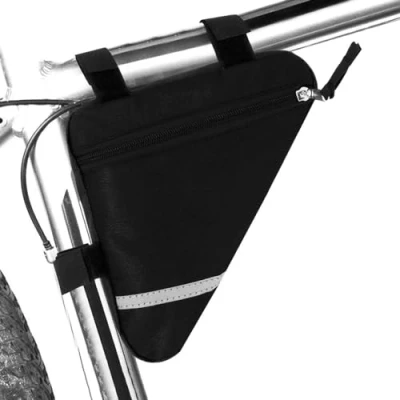 Image de QitinDasen Sac Triangle Vélo, de Cadre Tube Avant Vélo Étanche, Décoration Réfléchissante Double Face Rend La Conduite Nuit Plus Sûre (Noir)