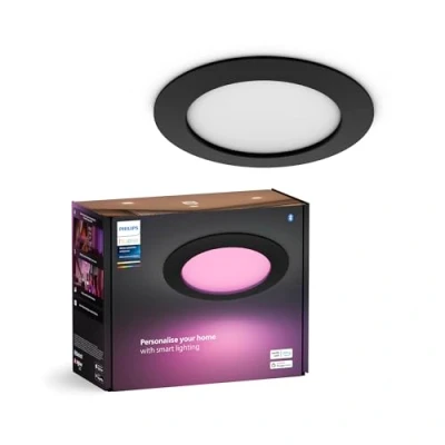 Image de Philips Hue spot encastré connecté, 170mm, blanc et couleur, compatible Bluetooth, contrôle vocal avec Alexa, Apple Home Google Assistant, noir