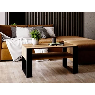 Image de MRBLS Table basse Design rustique moderne de salon d&#039;appoint à thé en bois (chêne rétro Noir mat) 92 x 45 53,6 cm (l H P)