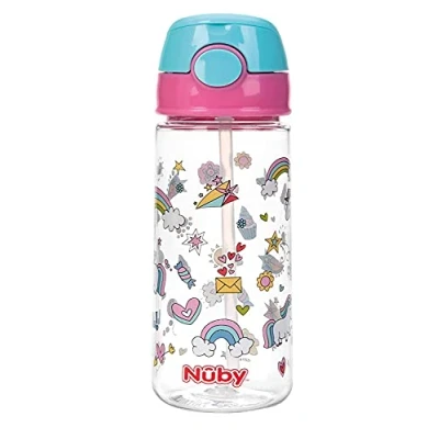 Image de Nûby Gobelet Paille/Bouton Push Rose 540 ml, 4+ Ans