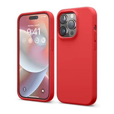 Image de elago Compatible avec iPhone 14 Pro, en Silicone Liquide, Protection intégrale Contre Les Chocs, Doublure Microfibre Douce Anti Rayures, 15,5 cm (Rouge)