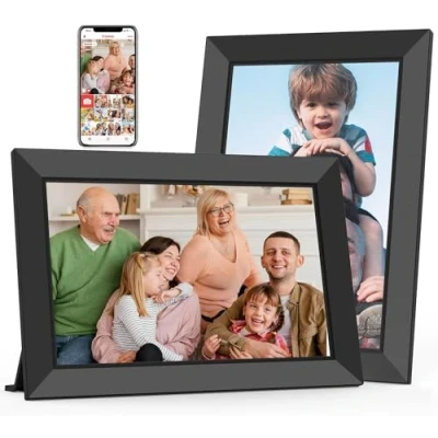 Image de Frameo Cadre Photo Numérique 10,1 Pouces avec Mémoire Intégrée de 32 Go, Écran Tactile HD 1280x800 IPS pour Partager Photos et Vidéos, Rotation Automatique, Montage Mural(2 Paquets)