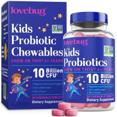 Image de LoveBug Probiotics, children&#039;s probiotic, for ages 4+, berry flavor, 10 billion CFU, 30 chewable tablets